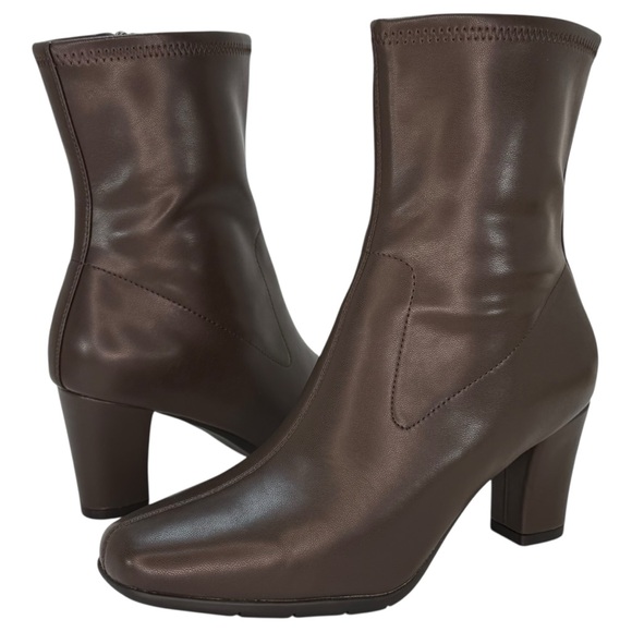 Aerosoles Cinnamon Brown Faux Leather Womens Ankle Boots Size 7.5W - Picture 11 of 13